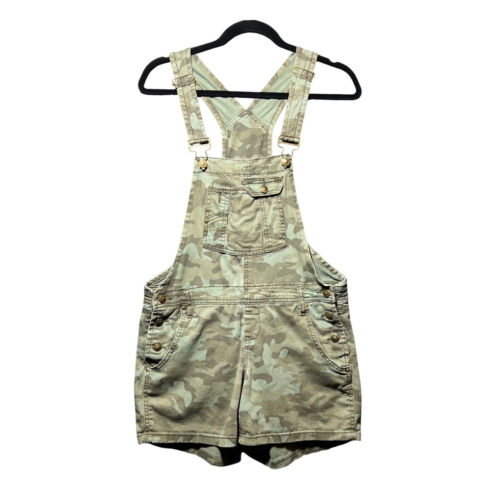 LEI Camo Print Shortall Overalls Green Camouflage Stretch Bibs Size M